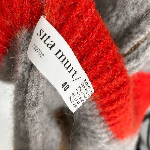 Sita Murt Alpaca Wool Blend Multi Stripe Cardigan Sweater Gray Orange Size 40 - Picture 7 of 10